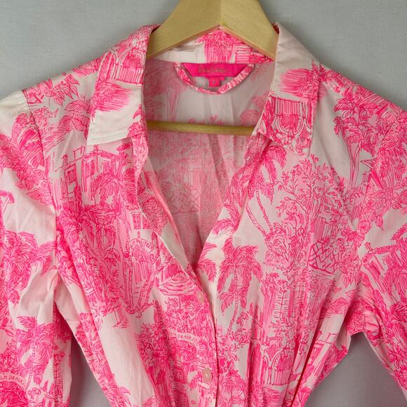 Lilly Pulitzer Amrita 3/4 Sleeve Dress Belted Pink/White 015910 Women's Size 4 - Picture 2 of 13